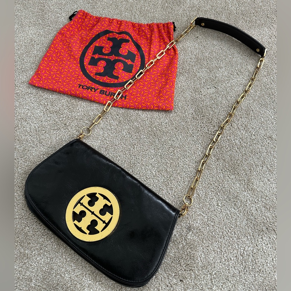 Black And Gold Tory Burch Reva Crossbody
